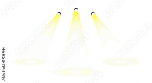 Three bright spotlights illuminating on a white background