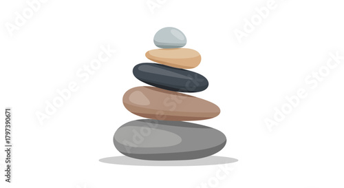 Cartoonstyle digitally created image shows a stack of five stones on a white background