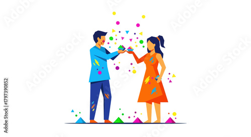 Couple Celebrating Holi Festival with Colorful Powder and Joyful Splashes.