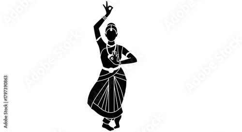 Silhouette of a Bharatanatyam Dancer in Traditional Attire.