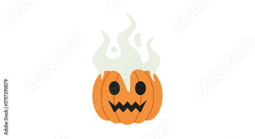 Spooky Halloween Pumpkin with White Ghostly Flames Illustration.