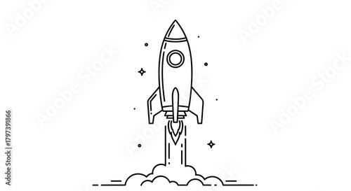 Rocket launches with flames and smoke