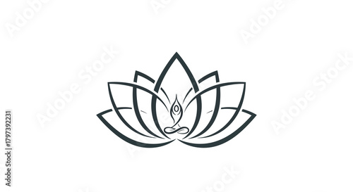 Stylized lotus flower with a figure meditating in the center all in a dark muted tone