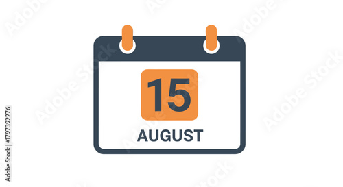 Calendar icon showing August 15th date vector illustration.