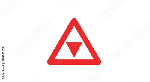 Red Warning Triangle Symbol with Inverted Triangle Inside.
