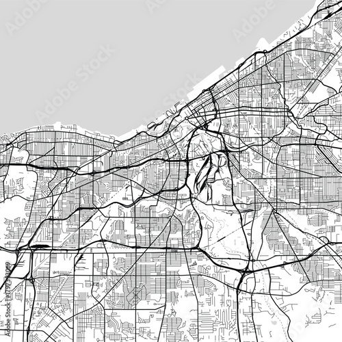 Cleveland City Map a fine line cartographic elevation reveals the s underlying blueprint through subtle structured monochrome, emphasizing refined linework, with balanced composition.