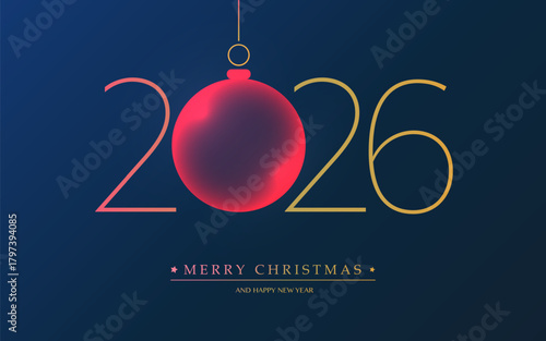 Best Wishes - Golden and Dark Red Merry Christmas and Happy New Year Greeting Card or Background, Creative Line-art, Vector Design Template - 2026