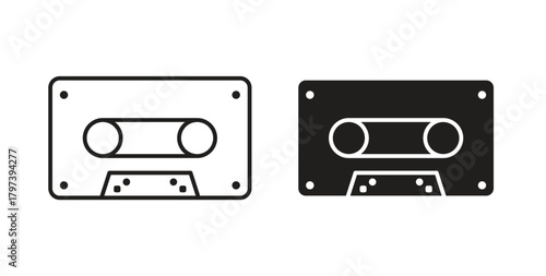 Cassette tape icon in doodle and stroke style.