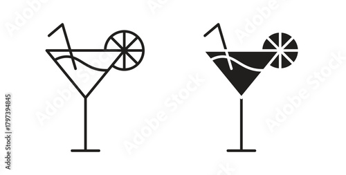 Citrus Martini glass icon in doodle and stroke style.
