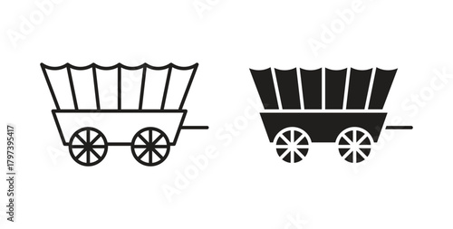 Covered wagon icon in doodle and stroke style.