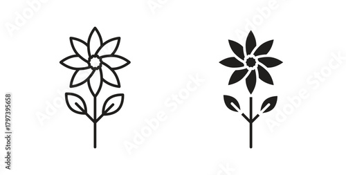 Daffodil Flower icon in doodle and stroke style.