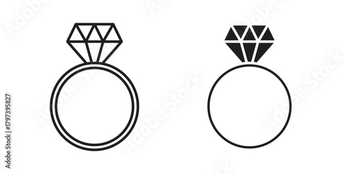 Diamond ring icon in doodle and stroke style.