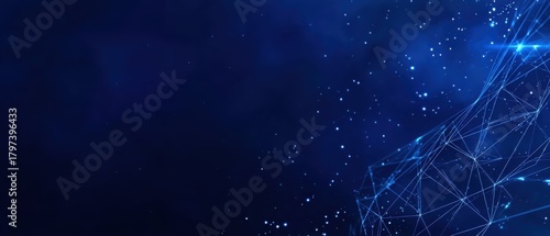 Technology background with data network and glow on blue, suitable for IT presentations, web graphics, and innovation themes.