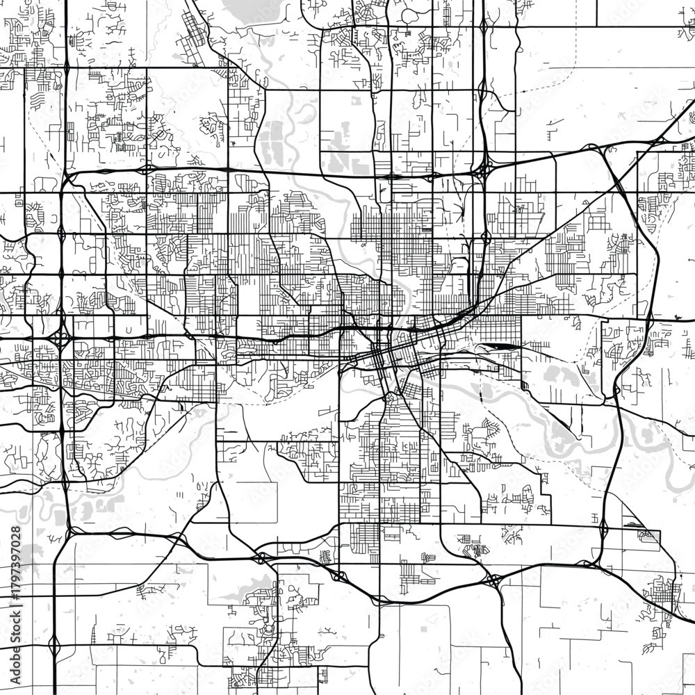 Fototapeta premium Des Moines City Map subtle linework depicts the s core where structured urban planning meets elegant infrastructure on a clean monochrome grid begin of sentence, emphasizing refined linework.