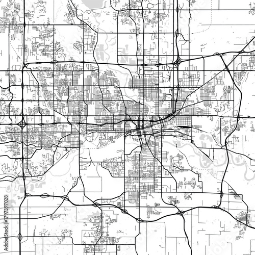 Des Moines City Map subtle linework depicts the s core where structured urban planning meets elegant infrastructure on a clean monochrome grid begin of sentence, emphasizing refined linework.