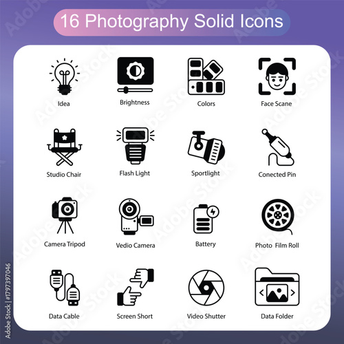 Photography Solid Style Icons Set 3