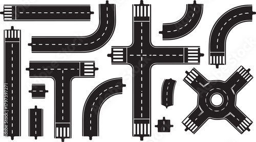 Assortment of Black Road and Intersection Pieces street