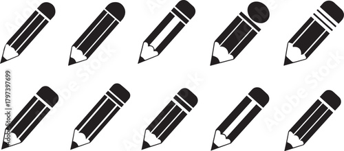 Collection of Pencil Icons in Silhouette writing drawing