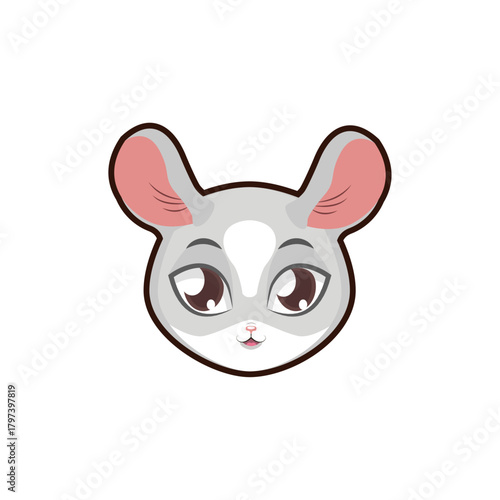 Cute Cartoon Chinchilla Face Icon Adorable Pet Portrait with Big Eyes and Whiskers