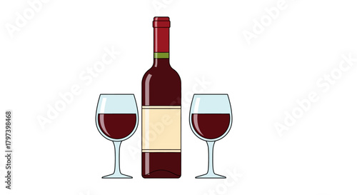 Elegant Wine Bottle and Glasses Illustration Perfect for Wine Tasting and Events