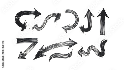 Assorted Hand Drawn Arrows in Various Shapes on White