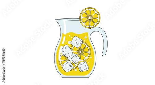 Refreshing Lemonade Pitcher A Zesty Summer Drink with Ice Cubes and Citrus Slices for Hydration and Enjoyment