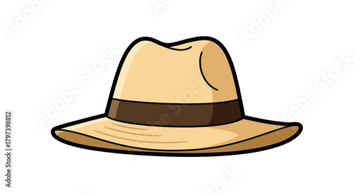 A classic straw fedora hat with a dark brown band, perfect for summer sun protection and a stylish accessory for any outfit