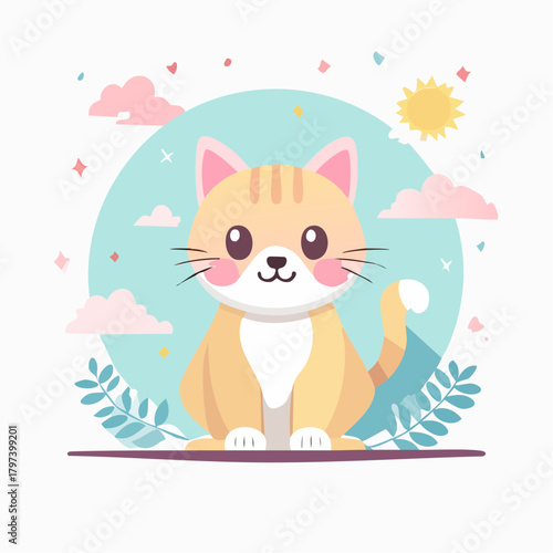 Cute cartoon red and white domestic kitten vector illustration, perfect for children's art or fun pet projects