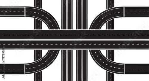 Stylized illustration of a multi-level highway intersection