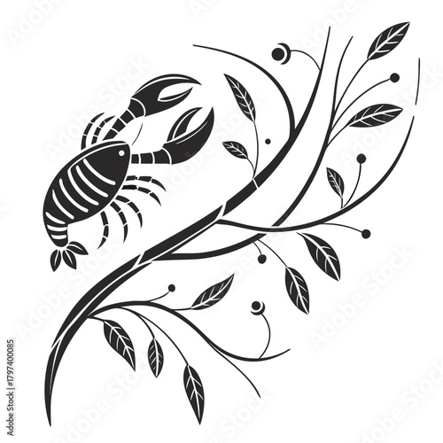 Elegant zodiac sign scorpio with floral elements, astrological symbol for horoscopes and astrology decorative design element