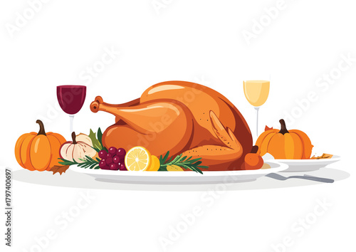 Autumn Thanksgiving Dinner Celebration Illustration