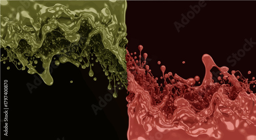 Merging of Matte Olive Green and Coral Pink Ripples