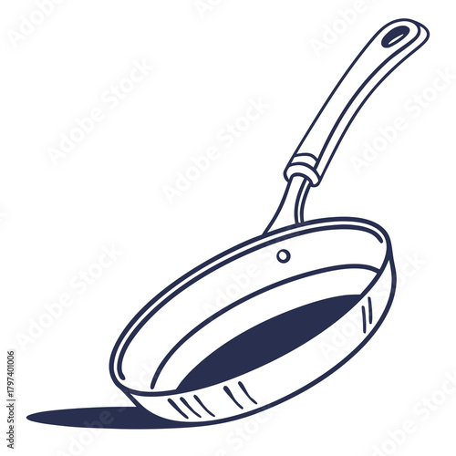 A sleek frying pan with a long handle and a nonstick surface, , perfect for cooking delicious meals in the kitchen with ease and efficiency