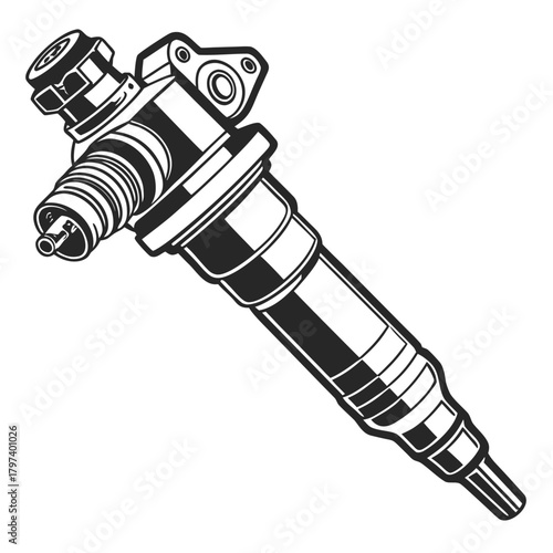 A detailed illustration of a fuel injector, , showcasing its intricate design and essential role in engine performance and fuel efficiency