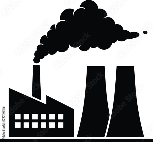 Factory pollution smoke stack icon vector illustration environment eps silhouette