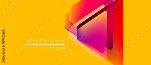 Abstract geometric shapes overlap, vibrant colors blend. Yellow backdrop emphasizes design elements, creating modern visual impact.