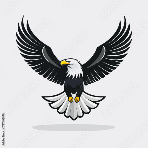 Black vector silhouette of a flying eagle with spread wings, symbolizing freedom and wildlife