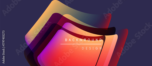 Abstract layers overlap, creating vibrant color gradients. Text reads background design over shapes. Dark background enhances visual impact.