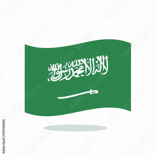 Saudi Arabia Flag Waving with Shadow on White Background national flag country