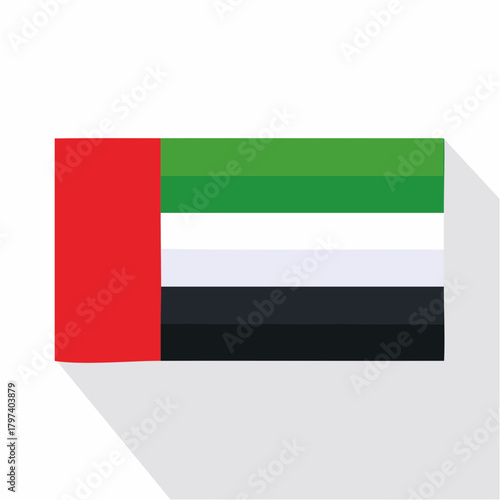 Flat United Arab Emirates Flag with Long Shadow on White Background national symbol patriotism