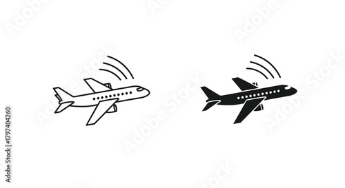 Airplane emitting radio waves indicating communication or navigation signals in flight.