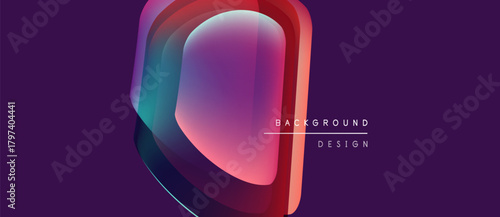 Abstract geometric design. Vibrant colors blend, creating layered effect. Purple background enhances visual impact. Modern, stylish presentation.