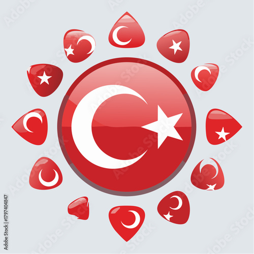 Turkey Flag Central Emblem Surrounded by Geometric Flag Shapes national symbol patriotism