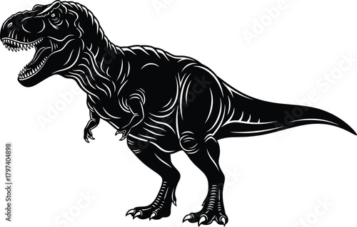 Black t rex dinosaur vector illustration jurassic period predator art eps silhouette