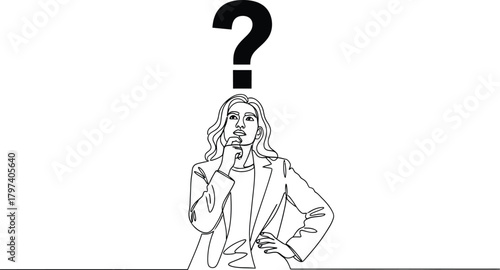 Woman thinking line art with question mark business decision concept eps silhouette