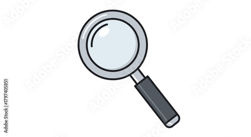 A simple cartoon illustration of a magnifying glass used for close examination and detailed discovery.