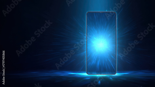 Blue smartphone screen abstract blue light radial burst glowing smartphone futuristic display digital energy