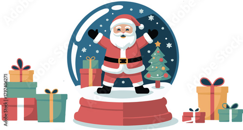 Santa Claus in Snow Globe with Gifts Illustration