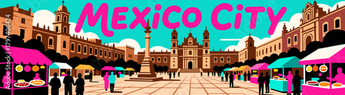 Mexico City plaza in vector silhouette style