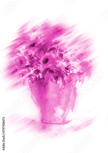 A bouquet of flowers in watercolor. Vintage postcard, poster, sticker, image. Beautiful, fashionable flowers, buds. Poppy, mimosa, hydrangea, wild flowers and herbs 